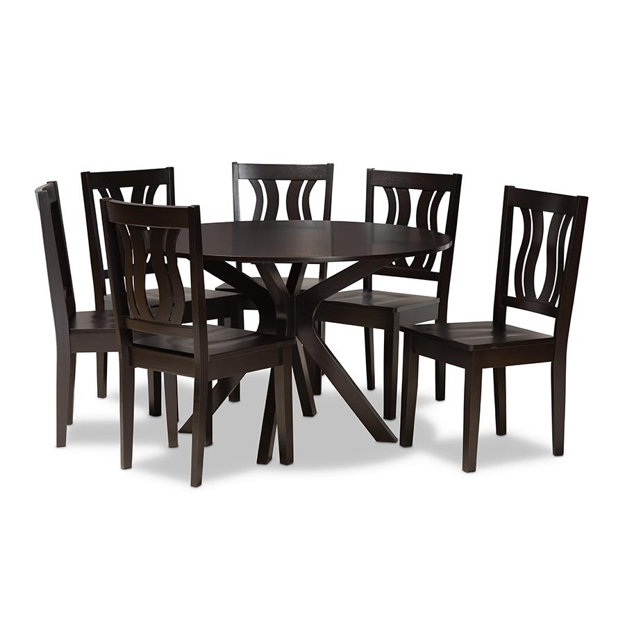 Transitional Dark Brown Finished Wood 7-Piece Dining Set. Picture 1