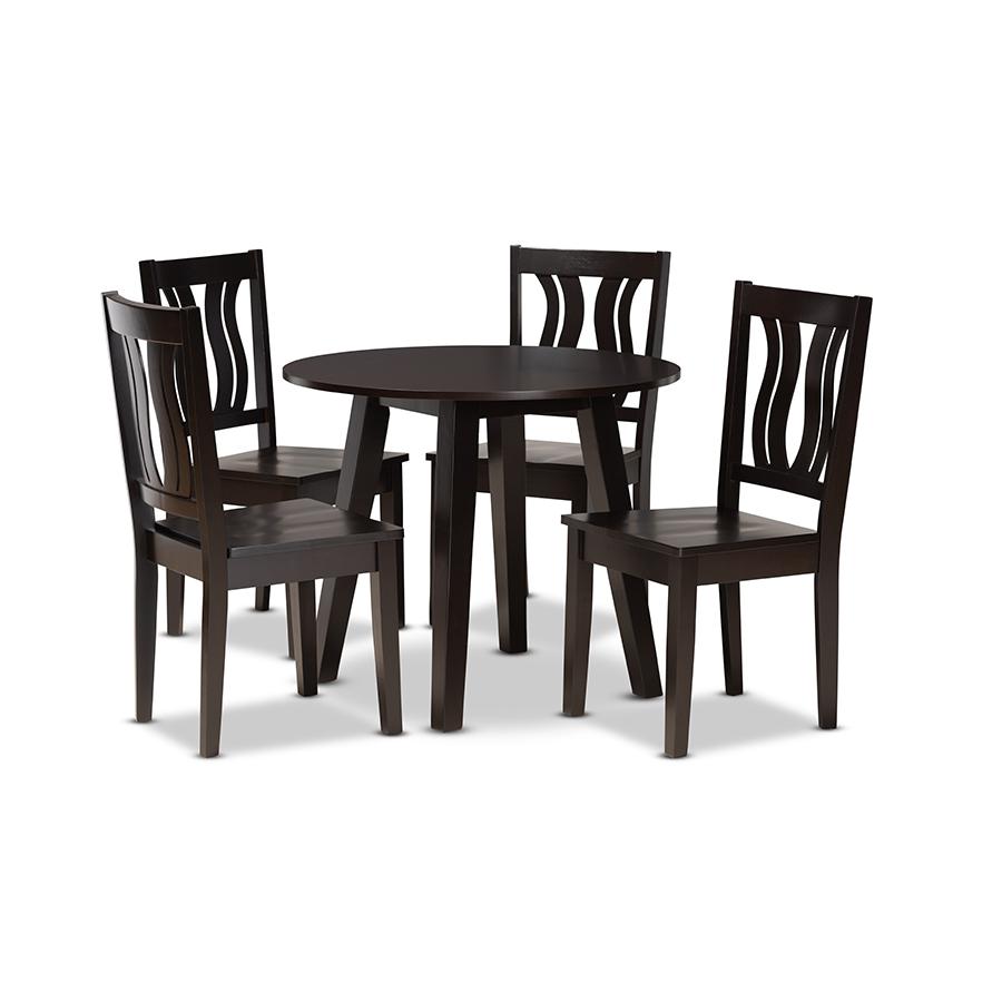 Transitional Dark Brown Finished Wood 5-Piece Dining Set. Picture 1