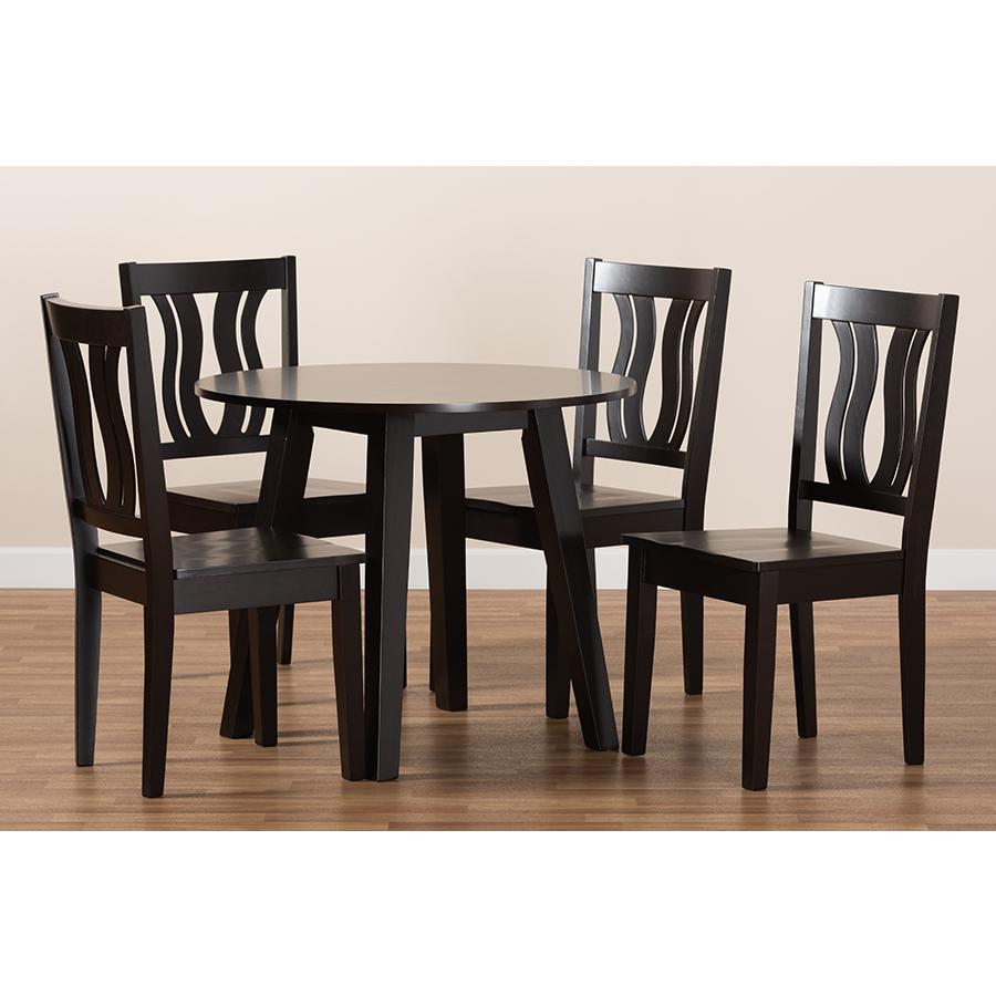 Transitional Dark Brown Finished Wood 5-Piece Dining Set. Picture 8