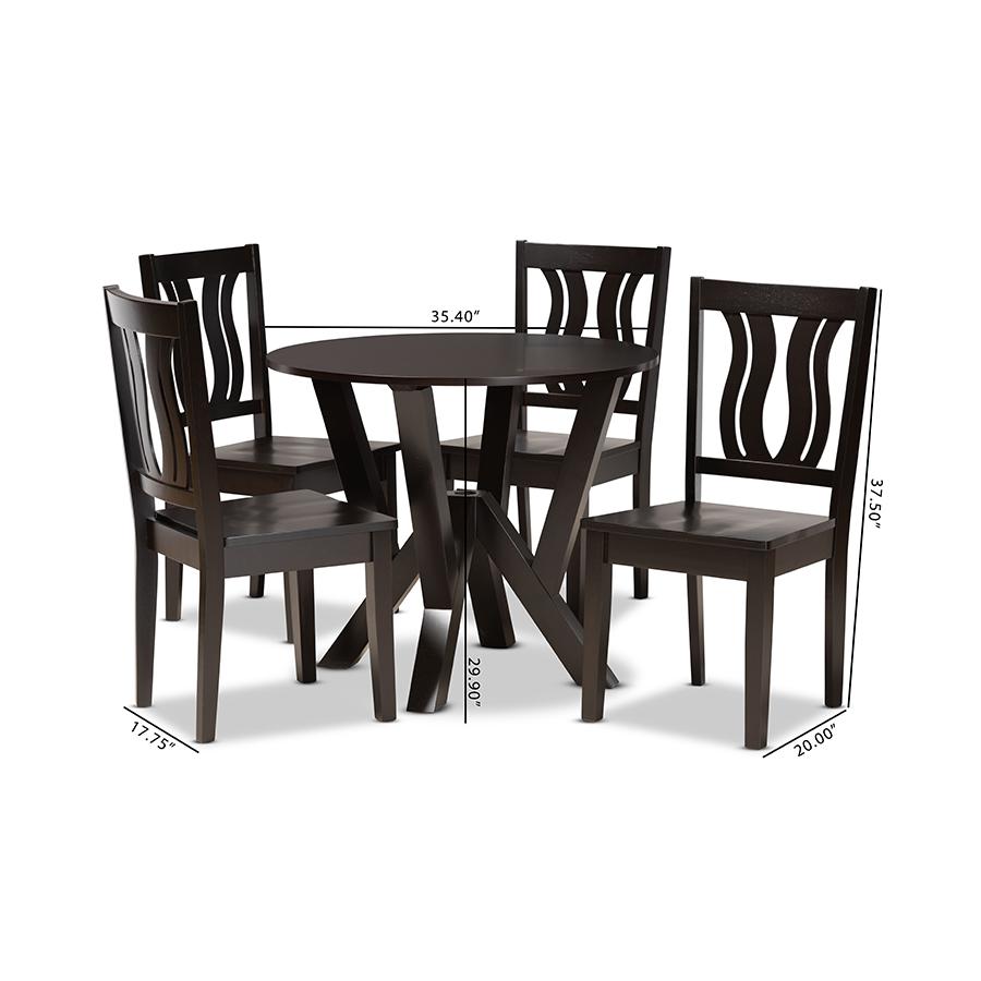 Transitional Dark Brown Finished Wood 5-Piece Dining Set. Picture 9
