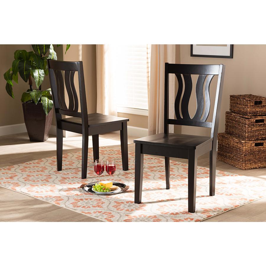 Baxton Studio Fenton Modern and Contemporary Transitional Dark Brown Finished Wood 2-Piece Dining Chair Set. Picture 6