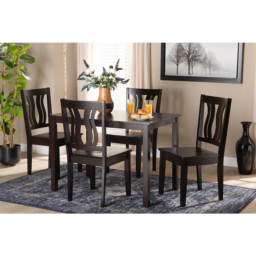Transitional Dark Brown Finished Wood 5-Piece Dining Set. Picture 7