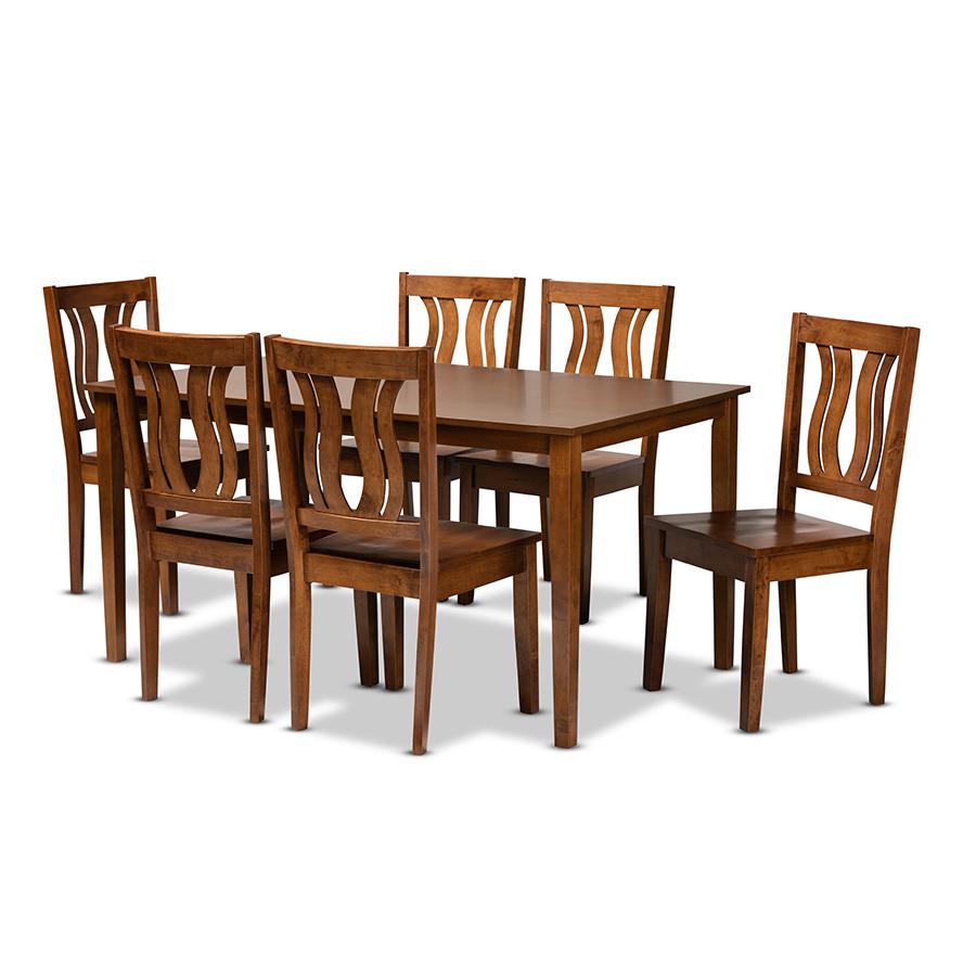 Transitional Walnut Brown Finished Wood 7-Piece Dining Set. Picture 1
