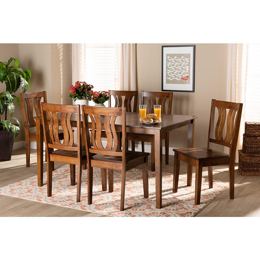 Transitional Walnut Brown Finished Wood 7-Piece Dining Set. Picture 7