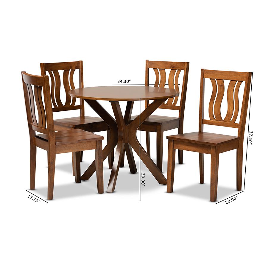 Transitional Walnut Brown Finished Wood 5-Piece Dining Set. Picture 9