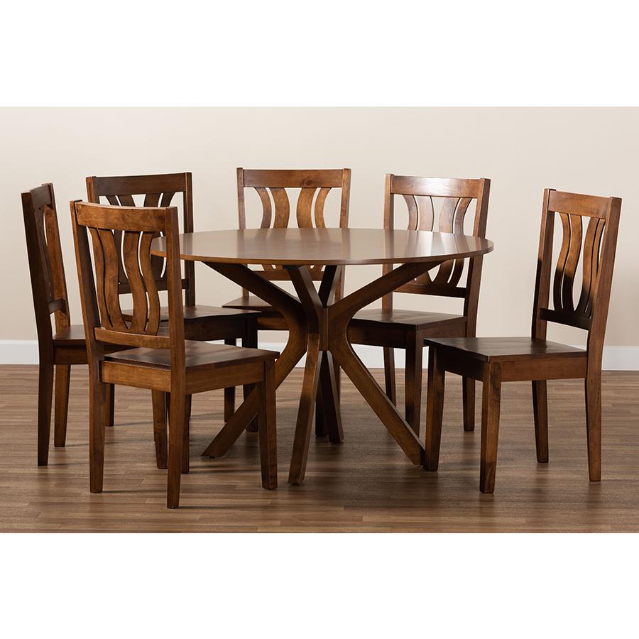 Transitional Walnut Brown Finished Wood 7-Piece Dining Set. Picture 8