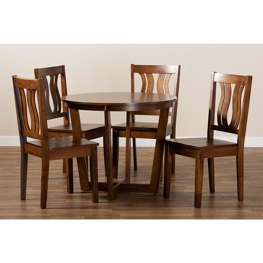 Transitional Walnut Brown Finished Wood 5-Piece Dining Set. Picture 8