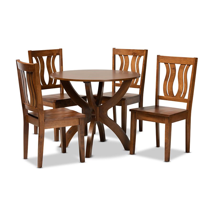 Transitional Walnut Brown Finished Wood 5-Piece Dining Set. Picture 1