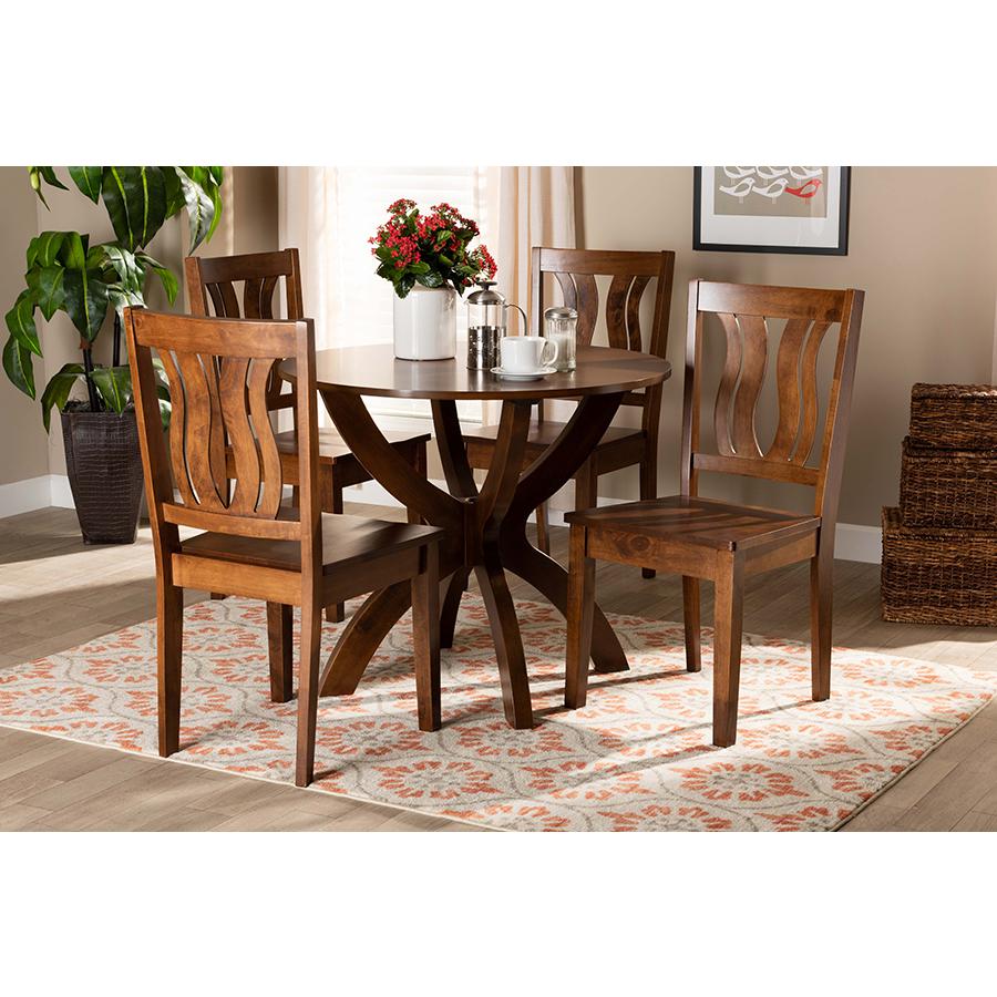 Transitional Walnut Brown Finished Wood 5-Piece Dining Set. Picture 7