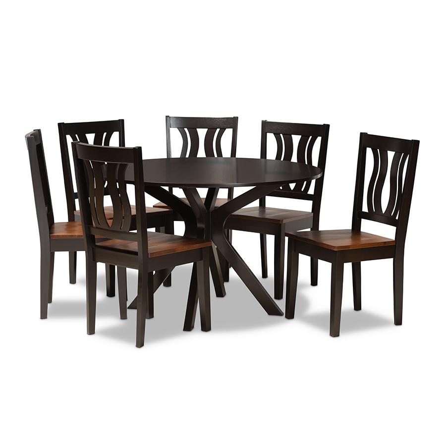 Walnut Brown Finished Wood 7-Piece Dining Set. Picture 1