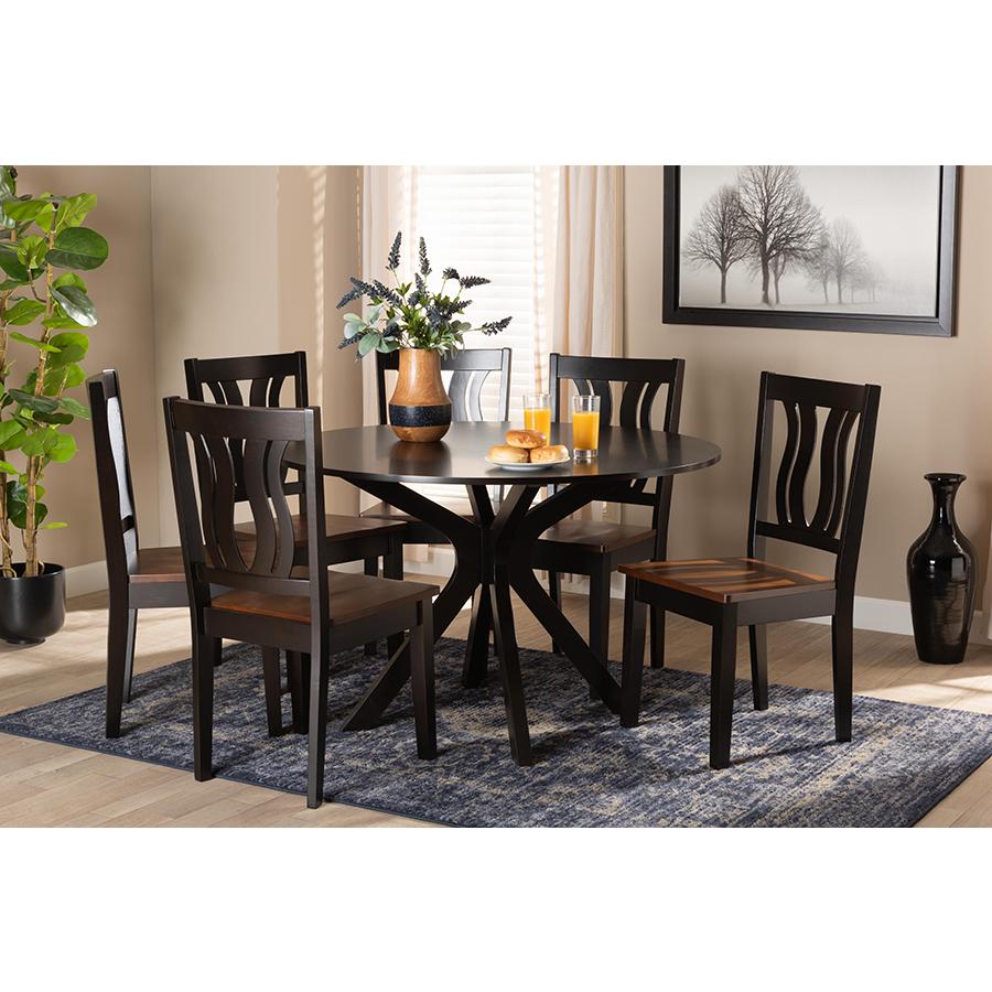 Walnut Brown Finished Wood 7-Piece Dining Set. Picture 7