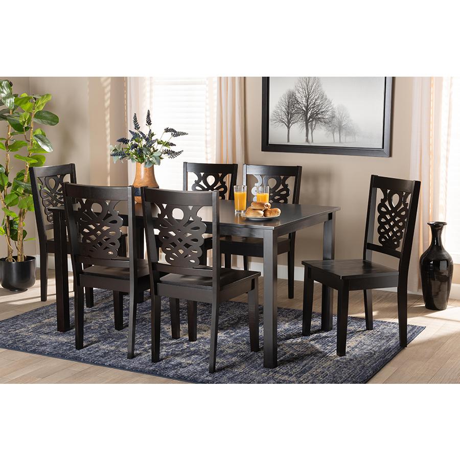 Transitional Dark Brown Finished Wood 7-Piece Dining Set. Picture 7
