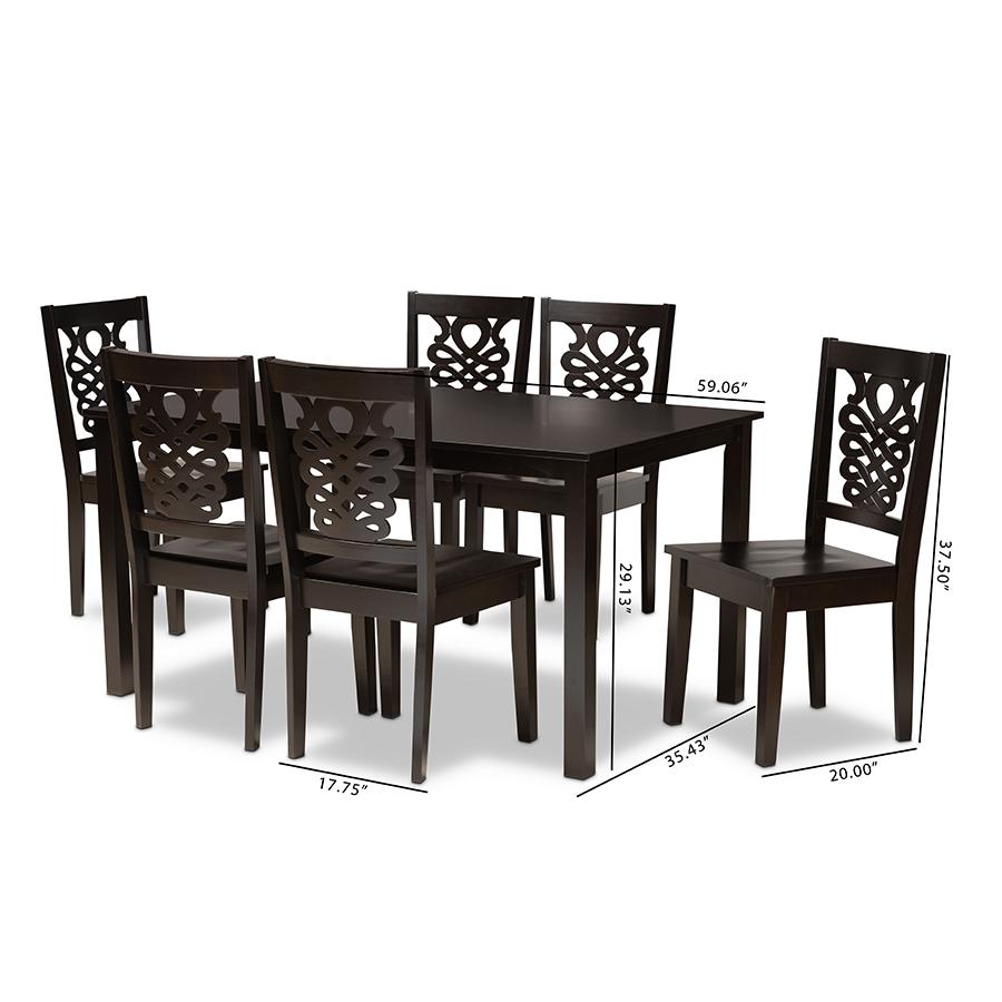 Transitional Dark Brown Finished Wood 7-Piece Dining Set. Picture 9