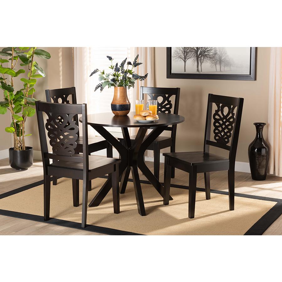 Transitional Dark Brown Finished Wood 5-Piece Dining Set. Picture 7