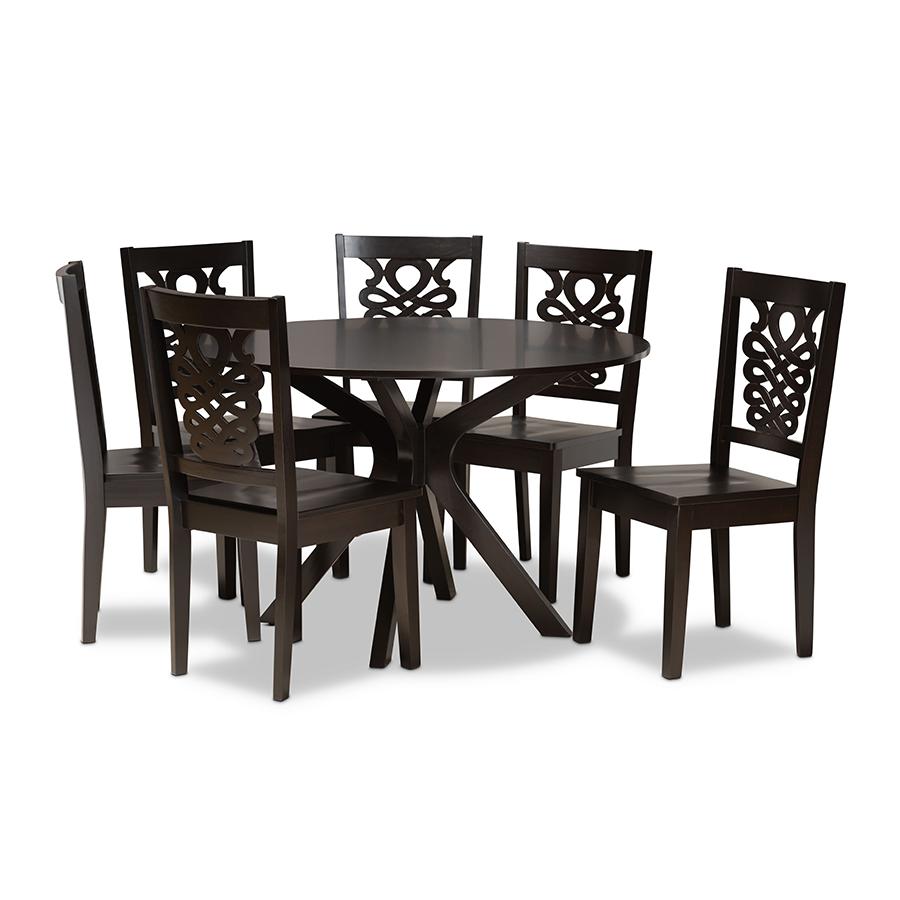 Transitional Dark Brown Finished Wood 7-Piece Dining Set. Picture 1
