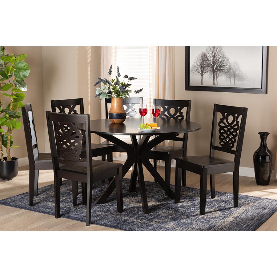 Transitional Dark Brown Finished Wood 7-Piece Dining Set. Picture 7