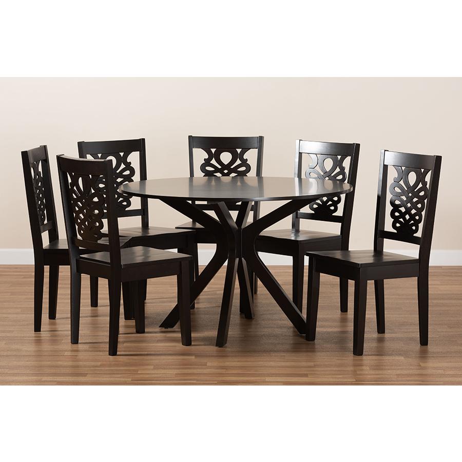 Transitional Dark Brown Finished Wood 7-Piece Dining Set. Picture 8