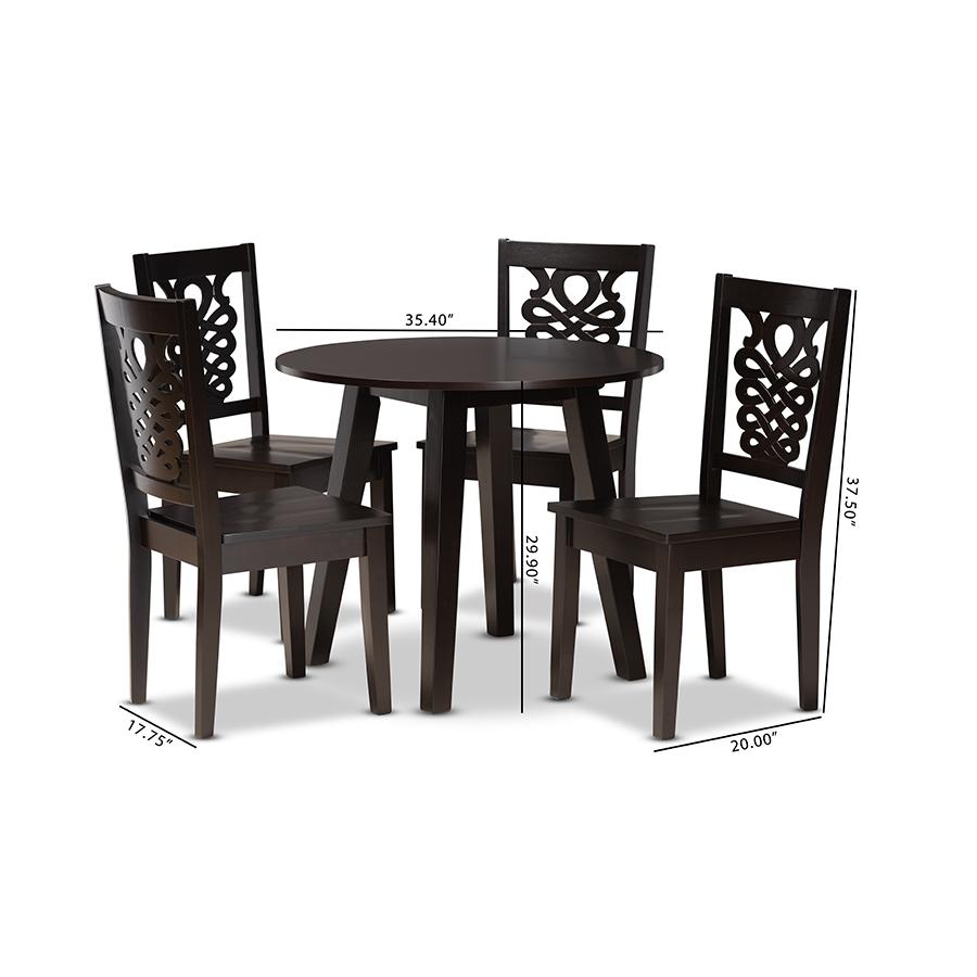 Transitional Dark Brown Finished Wood 5-Piece Dining Set. Picture 9