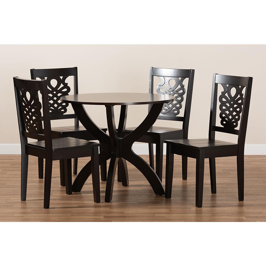 Transitional Dark Brown Finished Wood 5-Piece Dining Set. Picture 8