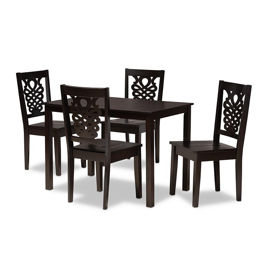 Transitional Dark Brown Finished Wood 5-Piece Dining Set. Picture 1
