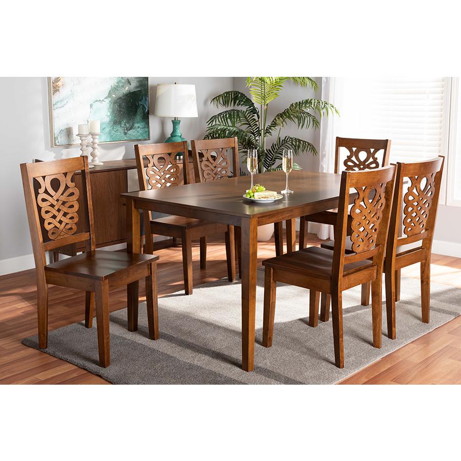 Transitional Walnut Brown Finished Wood 7-Piece Dining Set. Picture 7