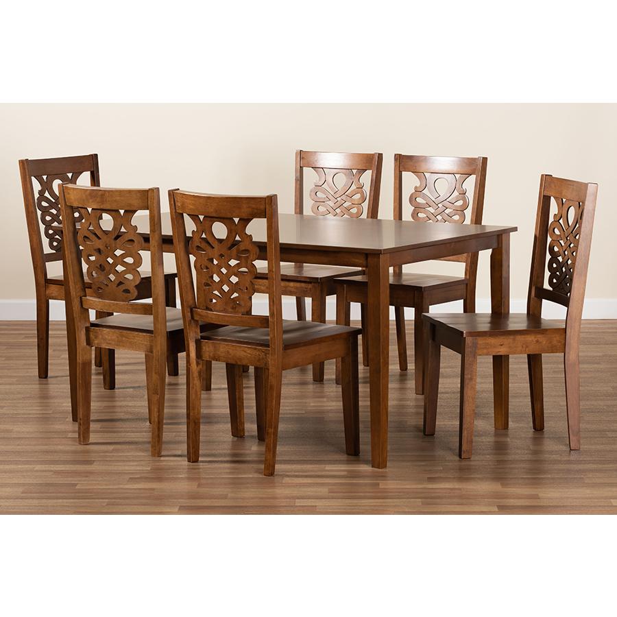 Transitional Walnut Brown Finished Wood 7-Piece Dining Set. Picture 8