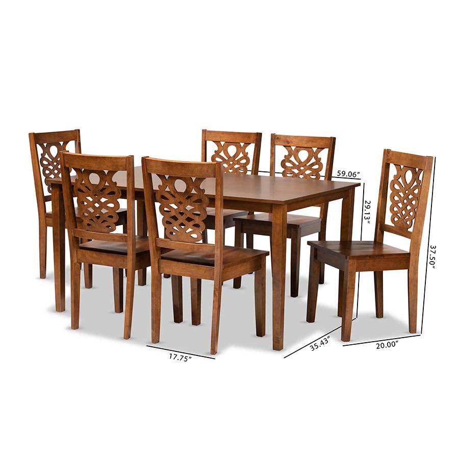 Transitional Walnut Brown Finished Wood 7-Piece Dining Set. Picture 9