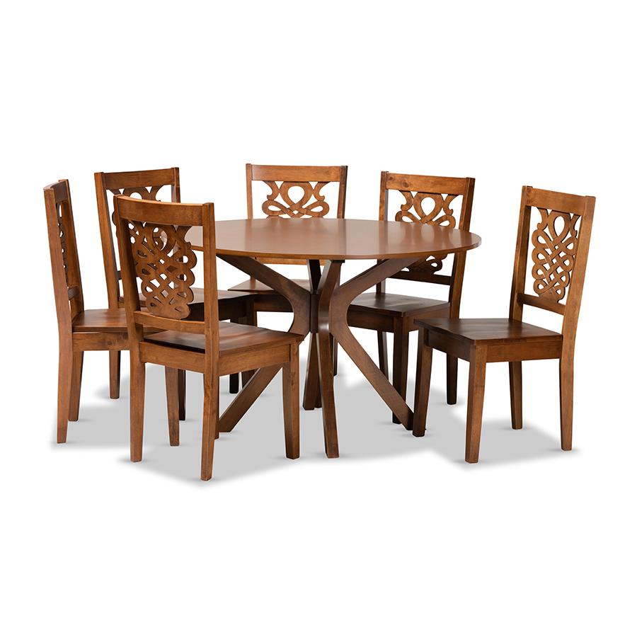 Transitional Walnut Brown Finished Wood 7-Piece Dining Set. Picture 1