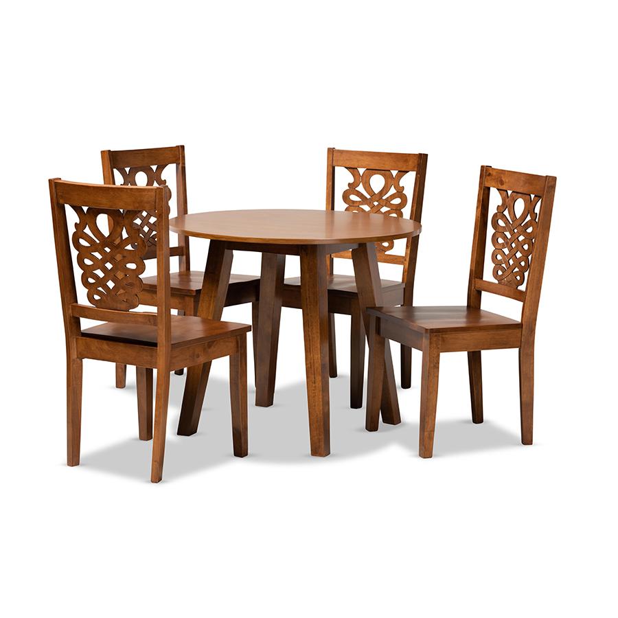 Transitional Walnut Brown Finished Wood 5-Piece Dining Set. Picture 1