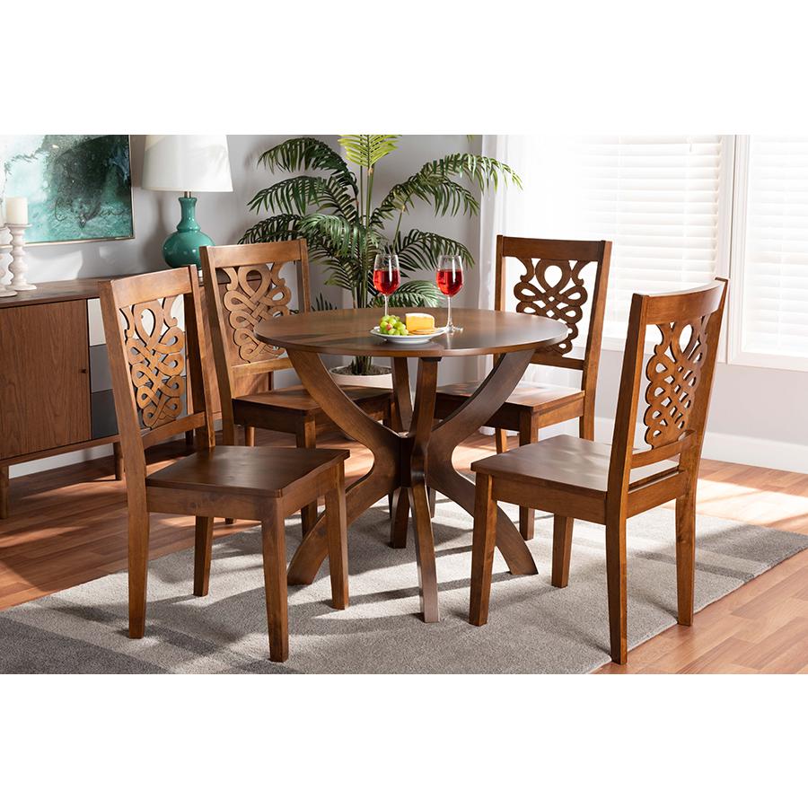 Transitional Walnut Brown Finished Wood 5-Piece Dining Set. Picture 7
