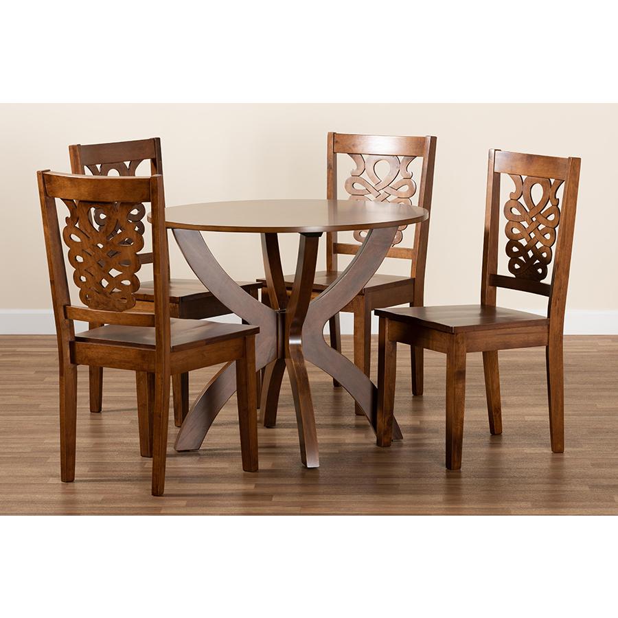 Transitional Walnut Brown Finished Wood 5-Piece Dining Set. Picture 8