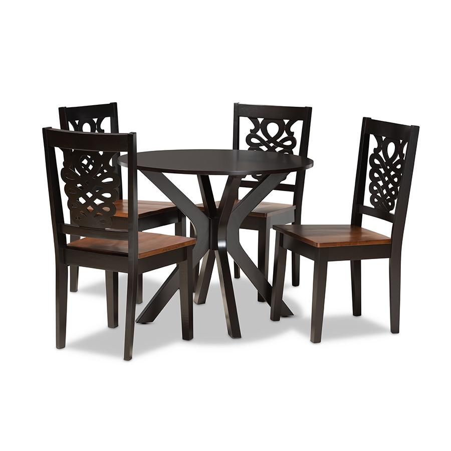 Walnut Brown Finished Wood 5-Piece Dining Set. Picture 1