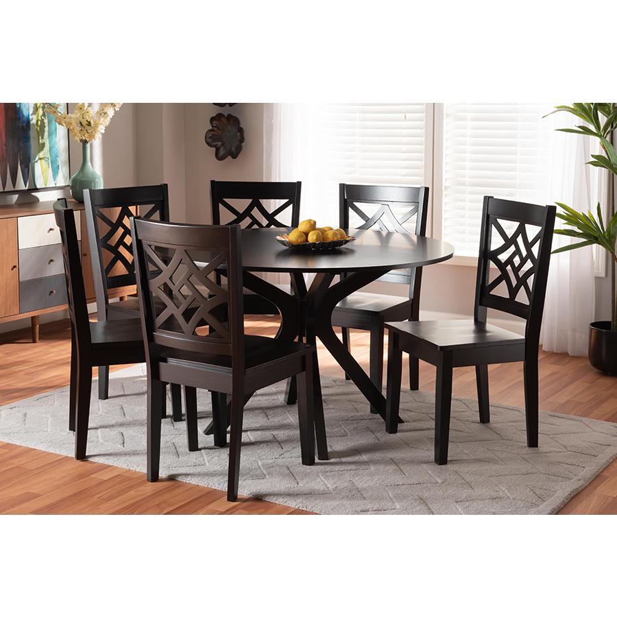 Miela Modern and Contemporary Dark Brown Finished Wood 7-Piece Dining Set. Picture 7