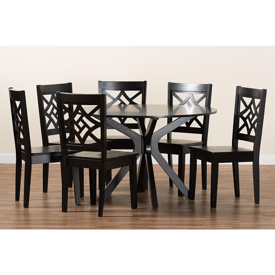 Miela Modern and Contemporary Dark Brown Finished Wood 7-Piece Dining Set. Picture 8