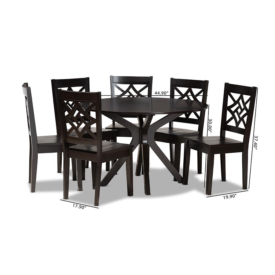 Miela Modern and Contemporary Dark Brown Finished Wood 7-Piece Dining Set. Picture 9