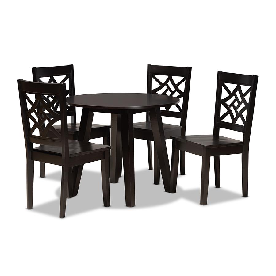 Rava Modern and Contemporary Dark Brown Finished Wood 5-Piece Dining Set. Picture 1
