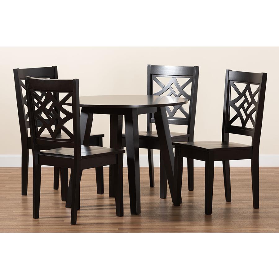 Rava Modern and Contemporary Dark Brown Finished Wood 5-Piece Dining Set. Picture 8
