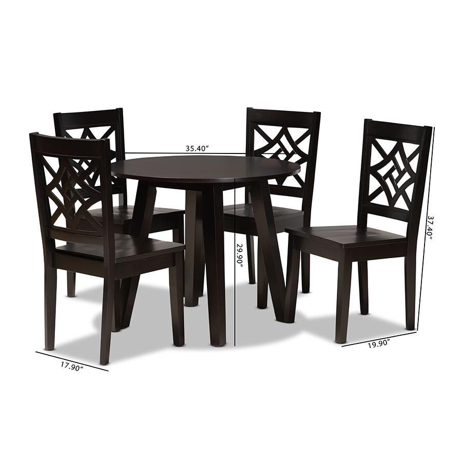 Rava Modern and Contemporary Dark Brown Finished Wood 5-Piece Dining Set. Picture 9