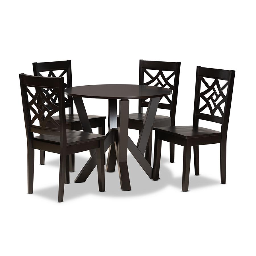 Kaila Modern and Contemporary Dark Brown Finished Wood 5-Piece Dining Set. Picture 1