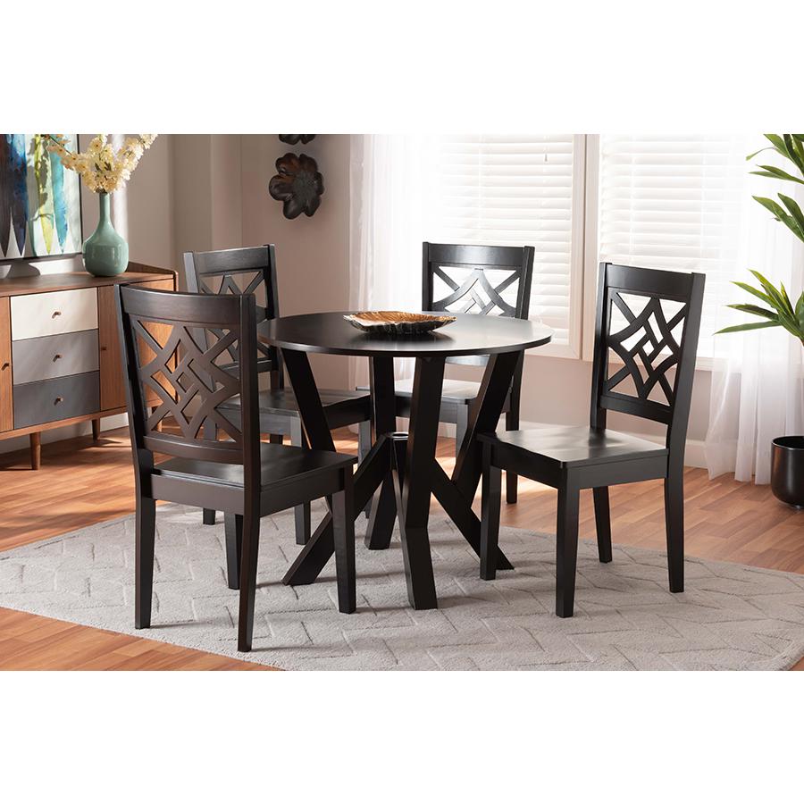 Kaila Modern and Contemporary Dark Brown Finished Wood 5-Piece Dining Set. Picture 7