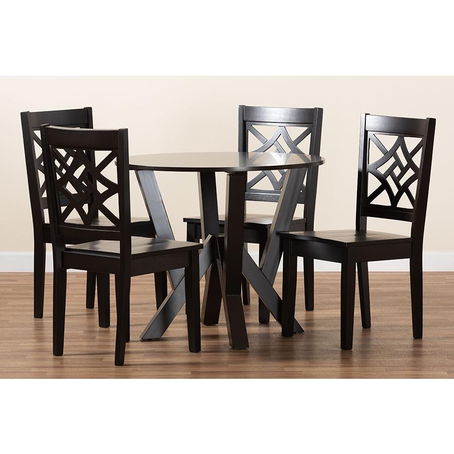 Kaila Modern and Contemporary Dark Brown Finished Wood 5-Piece Dining Set. Picture 8