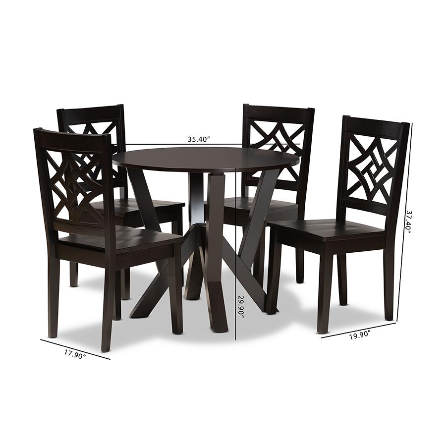 Kaila Modern and Contemporary Dark Brown Finished Wood 5-Piece Dining Set. Picture 9