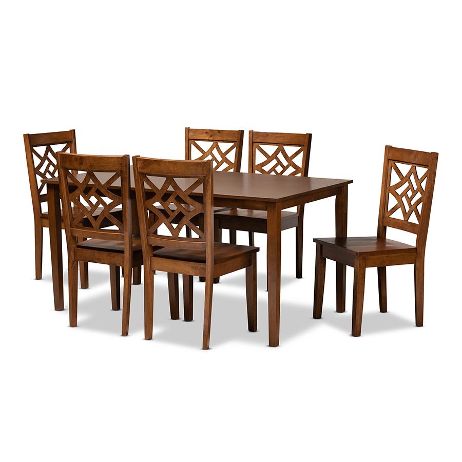 Nicolette Modern and Contemporary Walnut Brown Finished Wood 7-Piece Dining Set. The main picture.