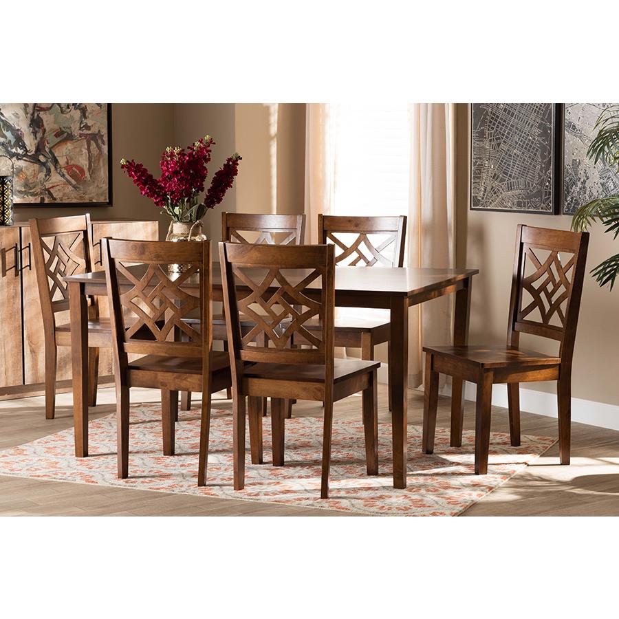 Nicolette Modern and Contemporary Walnut Brown Finished Wood 7-Piece Dining Set. Picture 7
