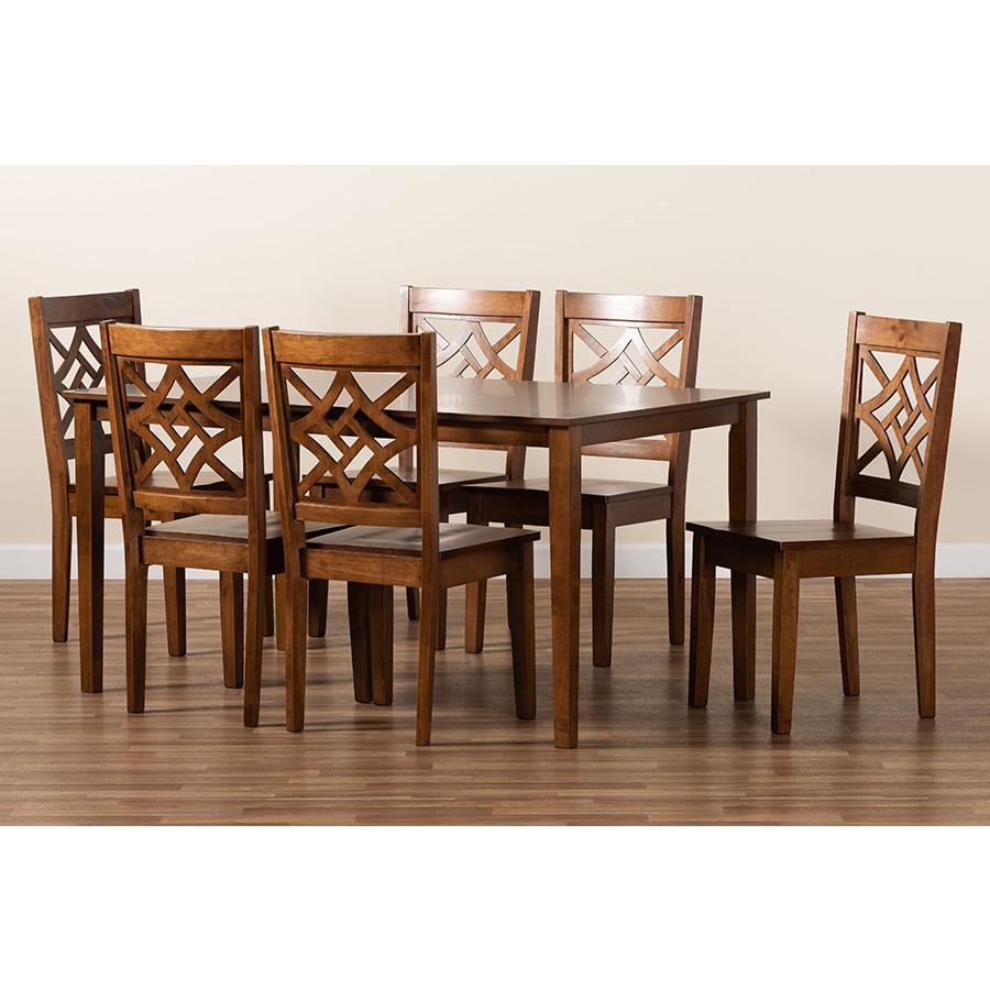 Nicolette Modern and Contemporary Walnut Brown Finished Wood 7-Piece Dining Set. Picture 8