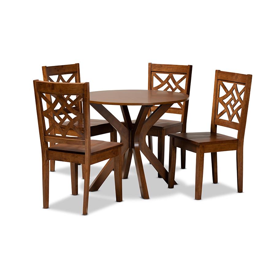 Miela Modern and Contemporary Walnut Brown Finished Wood 5-Piece Dining Set. Picture 1