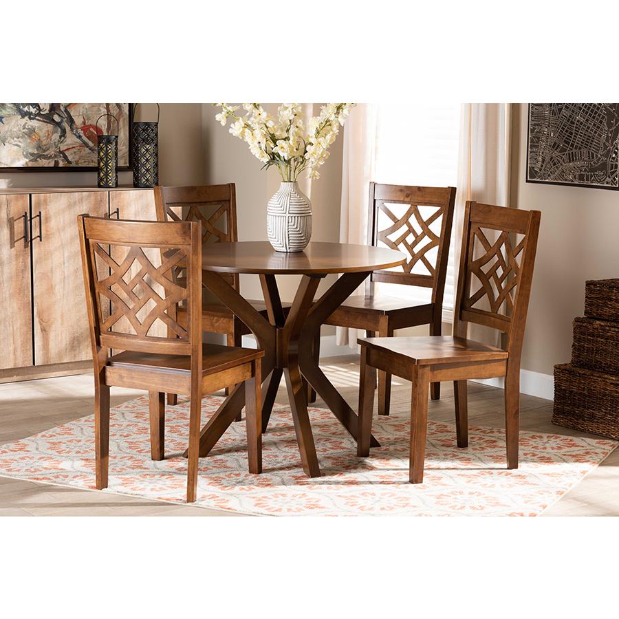 Miela Modern and Contemporary Walnut Brown Finished Wood 5-Piece Dining Set. Picture 7