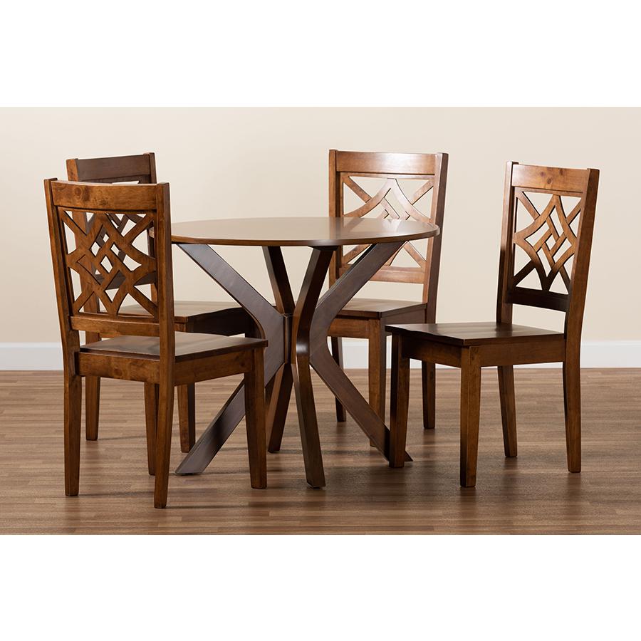 Miela Modern and Contemporary Walnut Brown Finished Wood 5-Piece Dining Set. Picture 8