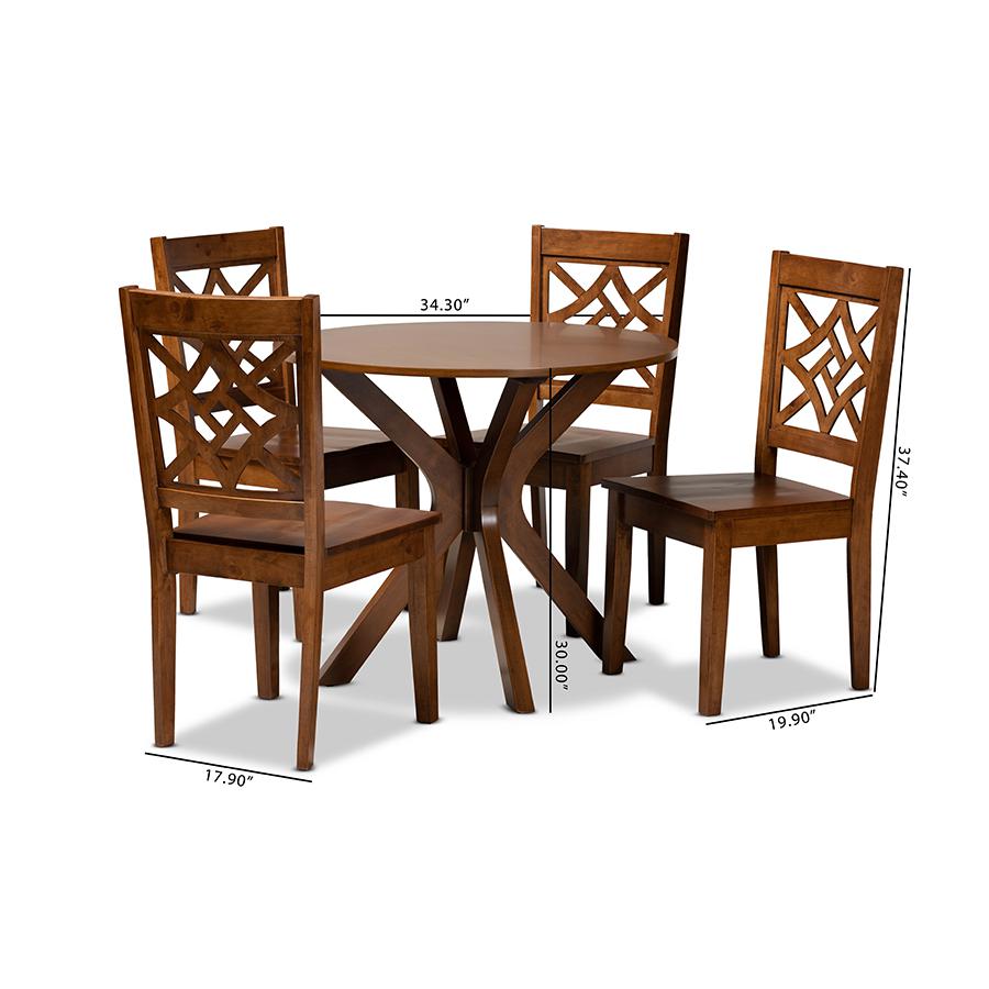 Miela Modern and Contemporary Walnut Brown Finished Wood 5-Piece Dining Set. Picture 9