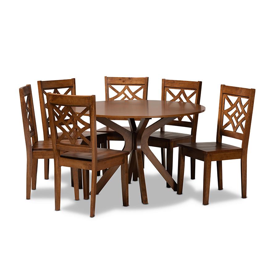 Miela Modern and Contemporary Walnut Brown Finished Wood 7-Piece Dining Set. Picture 1